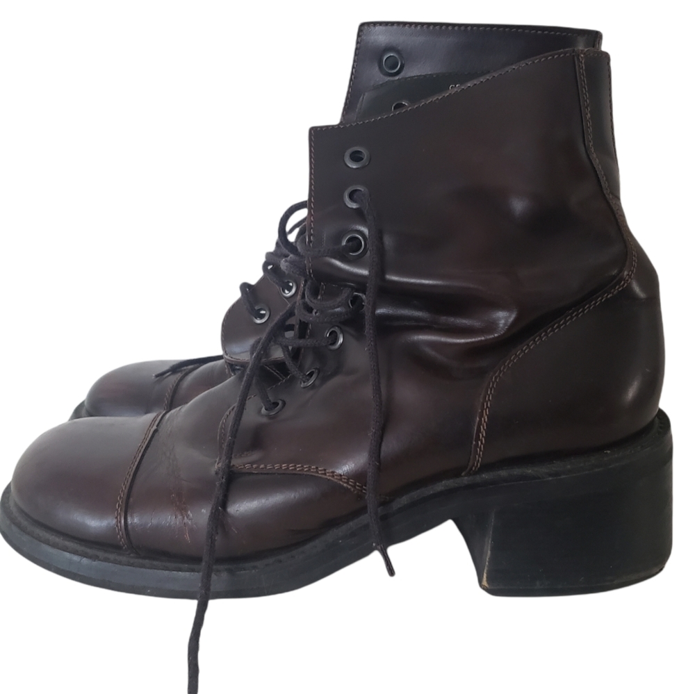 Vintage Steve Madden Army 10158 ankle combat boots troopa chunky block heel